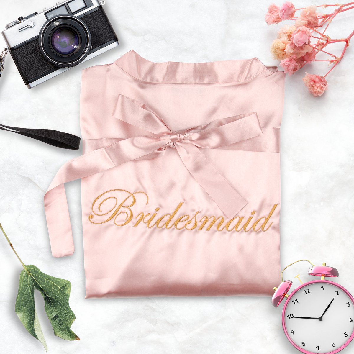 Kimono Bridesmaid, Bruiloft decoratie bedankjes , Badjas Bridesmaid Borduurwerk, 100% polyester satijn, Kimono Opdruk, Trouwen, Roze, S-M