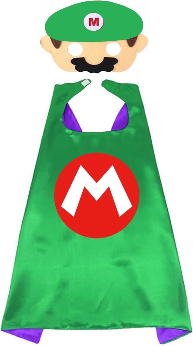 Luigi - Verkleedkleding - Mario- Cape - Super Mario - Groen - Masker - Luigi kostuum - Carnaval - Verkleedpak Kinderen - Mario Wonder