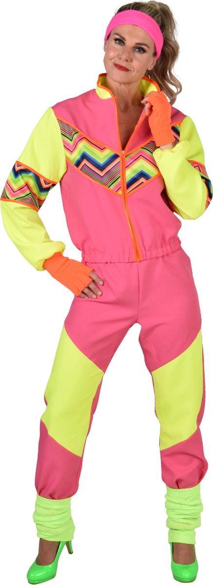 Magic By Freddy's - Jaren 80 & 90 Kostuum - Super 80s Work Out Fitlady - Vrouw - Geel, Roze - XXL - Carnavalskleding - Verkleedkleding