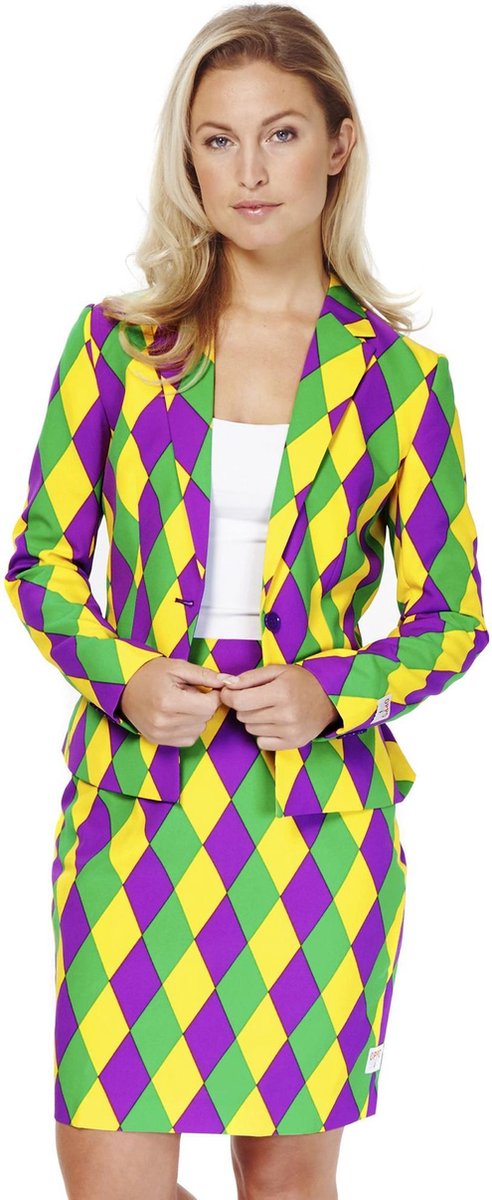 OppoSuits Harlequeen - Vrouwen Kostuum - Gekleurd - Carnaval - Maat 34