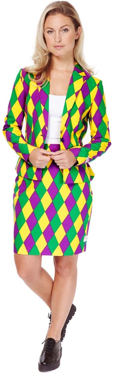 OppoSuits Harlequeen - Vrouwen Kostuum - Gekleurd - Carnaval - Maat 42