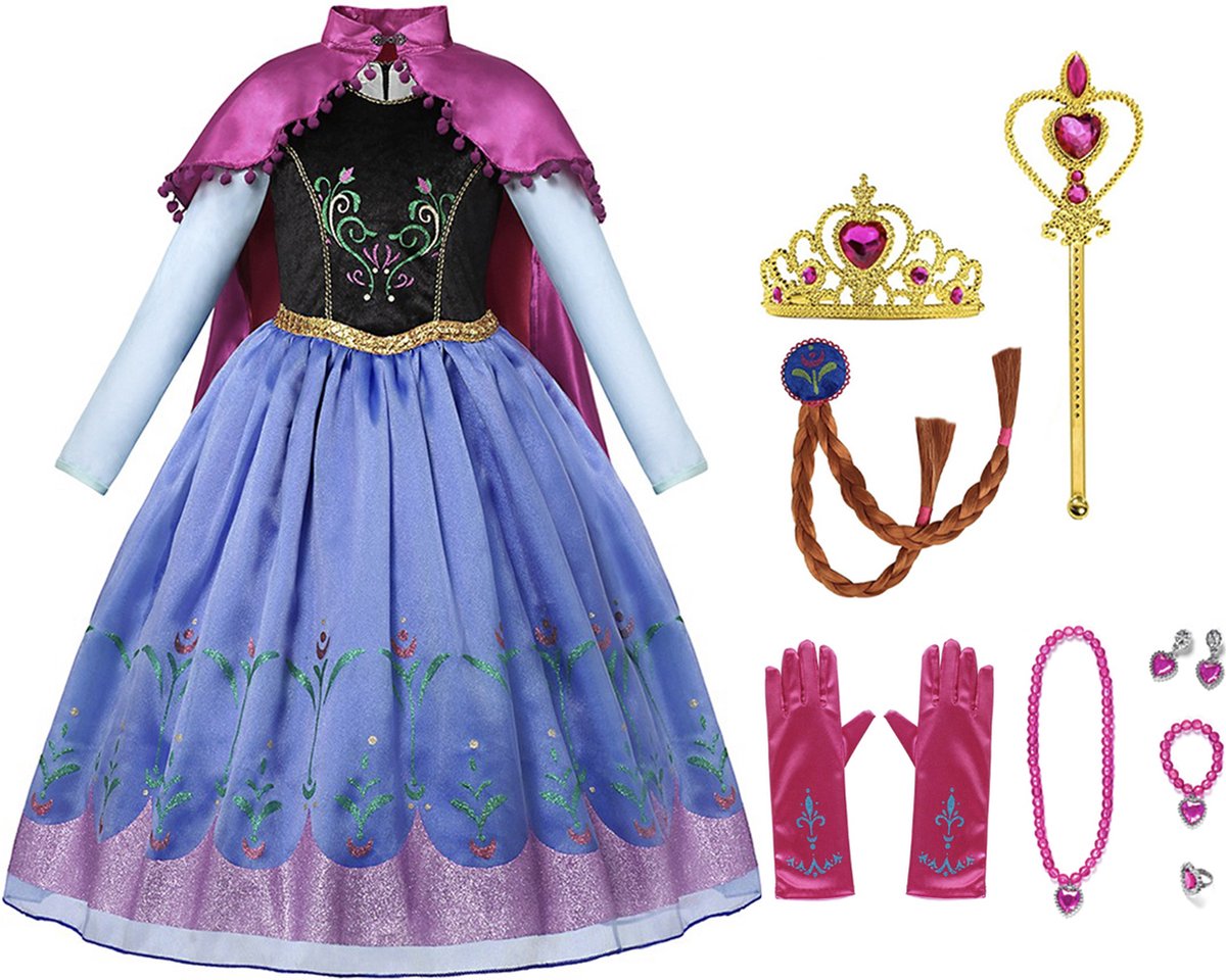 Prinsessenjurk meisje - Prinsessen speelgoed - Het Betere Merk - Lange roze cape - Maat 122/128 (130) - Carnavalskleding - Kroon - Toverstaf - Juwelenset - prinsessen handschoenen - Verkleedkleren - Kleed