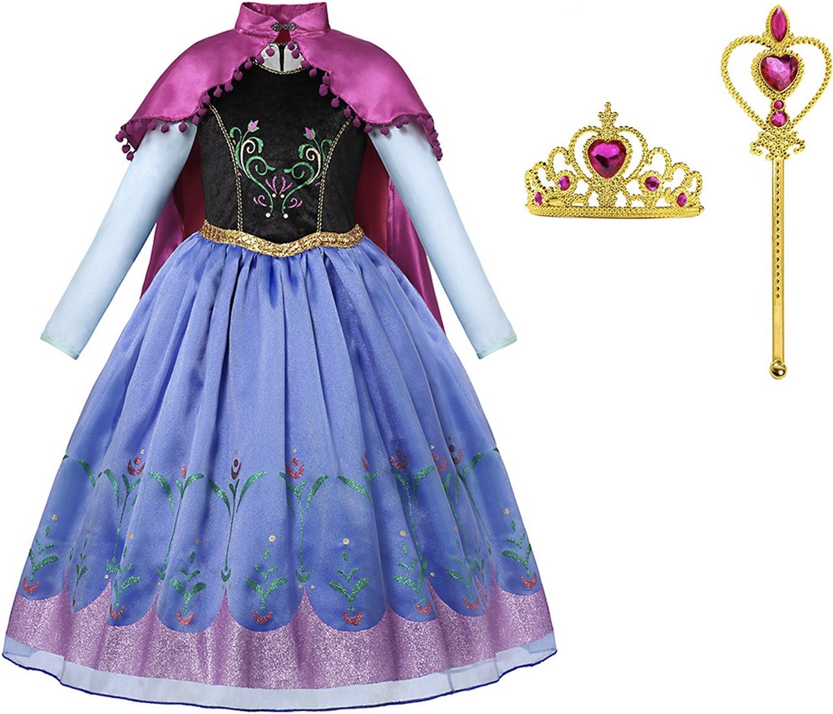 Prinsessenjurk meisje - Prinsessen speelgoed - verkleedkleding meisje - Het Betere Merk - Lange roze cape - Maat 110/116 (120) - Carnavalskleding - Kroon (tiara) - Toverstaf - Verkleedkleren - Kleed