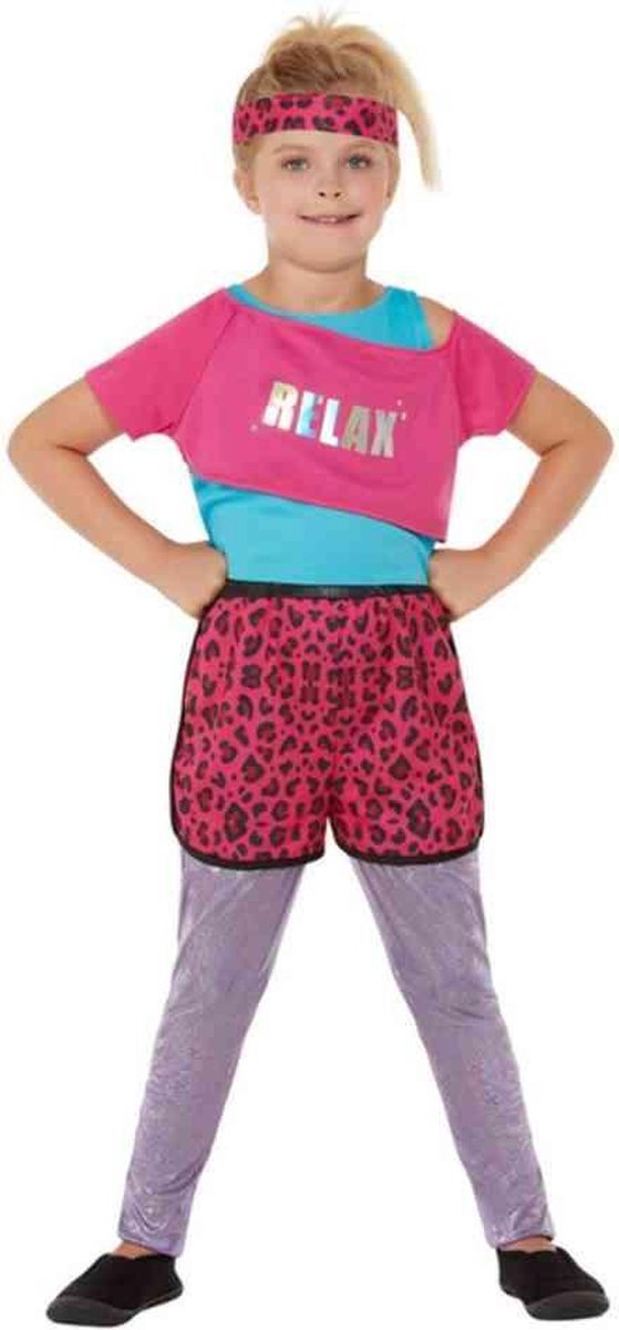 Smiffy's - Jaren 80 & 90 Kostuum - 80s Roze Relax Fitness Workout - Meisje - Roze, Zilver - Medium - Carnavalskleding - Verkleedkleding