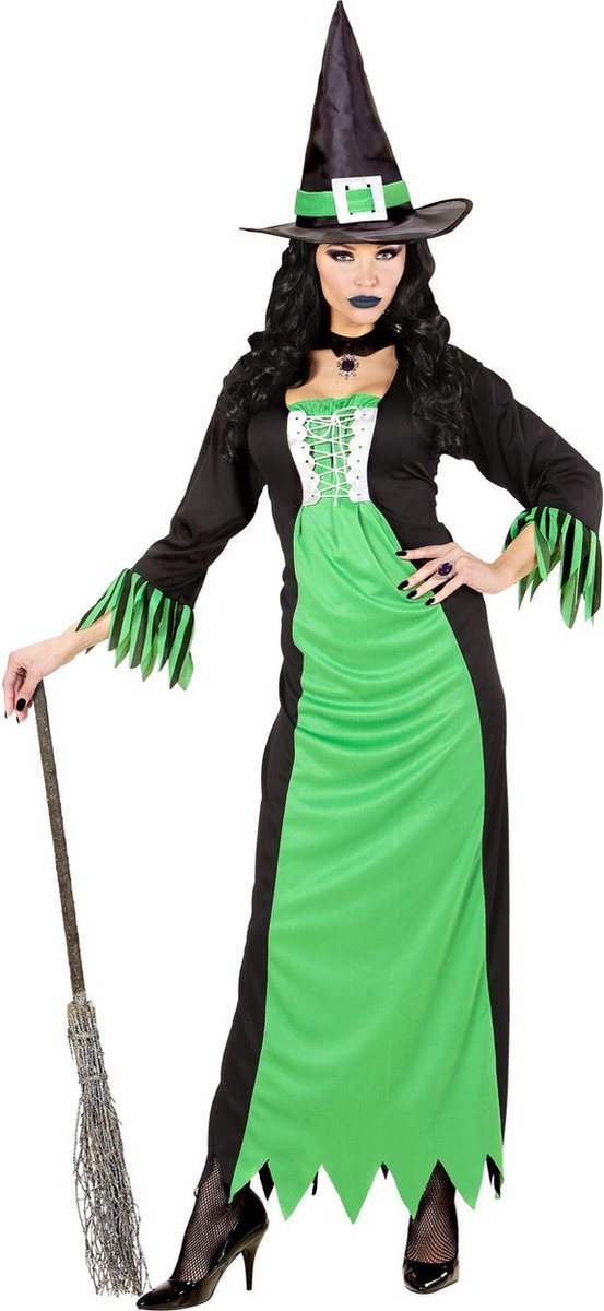 Widmann - Heks & Spider Lady & Voodoo & Duistere Religie Kostuum - Groene Heks - Vrouw - Groen - XL - Halloween - Verkleedkleding