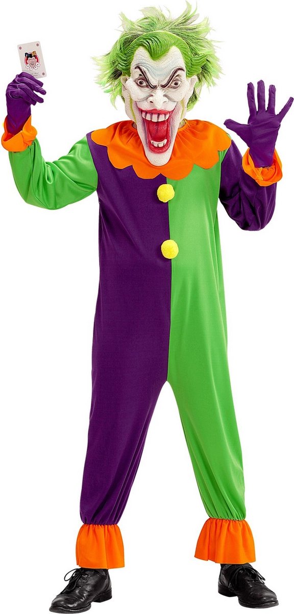 Widmann - Joker Kostuum - Evil Joker Jose - Jongen - Groen, Paars - Maat 128 - Halloween - Verkleedkleding