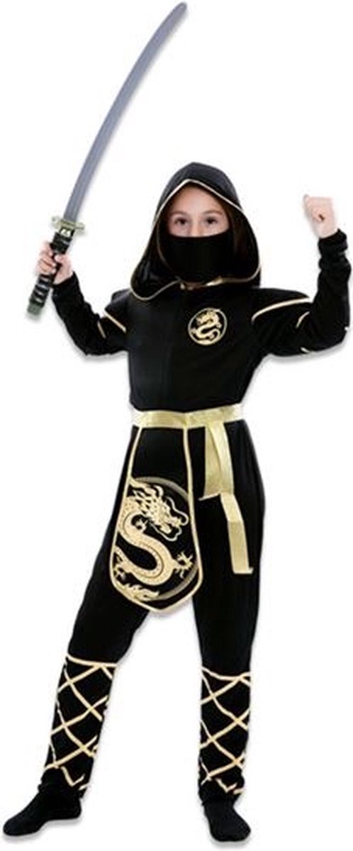 Witbaard Verkleepak Ninja Polyester Zwart/goud Mt 122-138 Cm