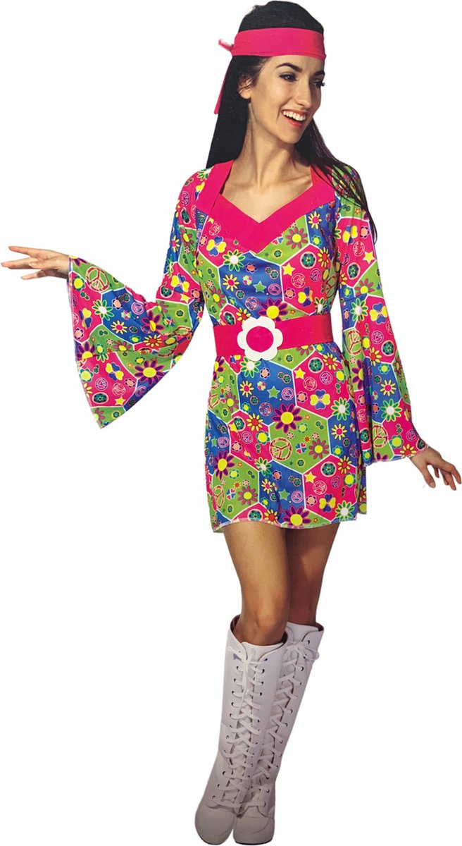 Hippie jurkje - 3-delig - Maat 40/42 (M) - hippie kostuum dames carnaval 2024