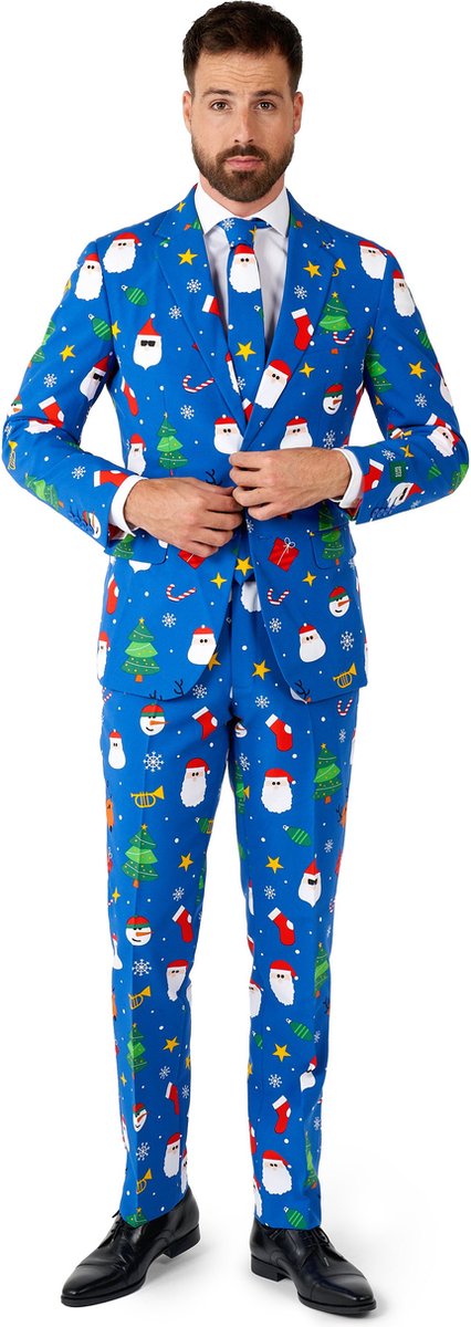 OppoSuits Festivity Blue - Heren Pak - Kerst Outfit - Blauw - Maat EU 46