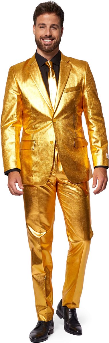 OppoSuits Groovy Gold - Heren Carnaval Kostuum - Glimmend - Goud- Maat EU 56