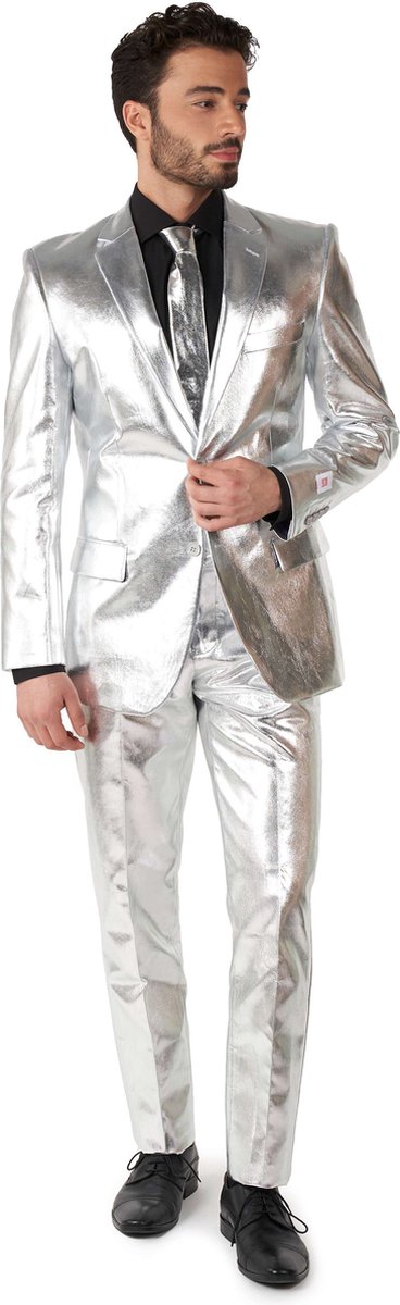 OppoSuits Shiny Silver - Mannen Carnavals Pak - Zilver - Glimmend - Maat: EU 60