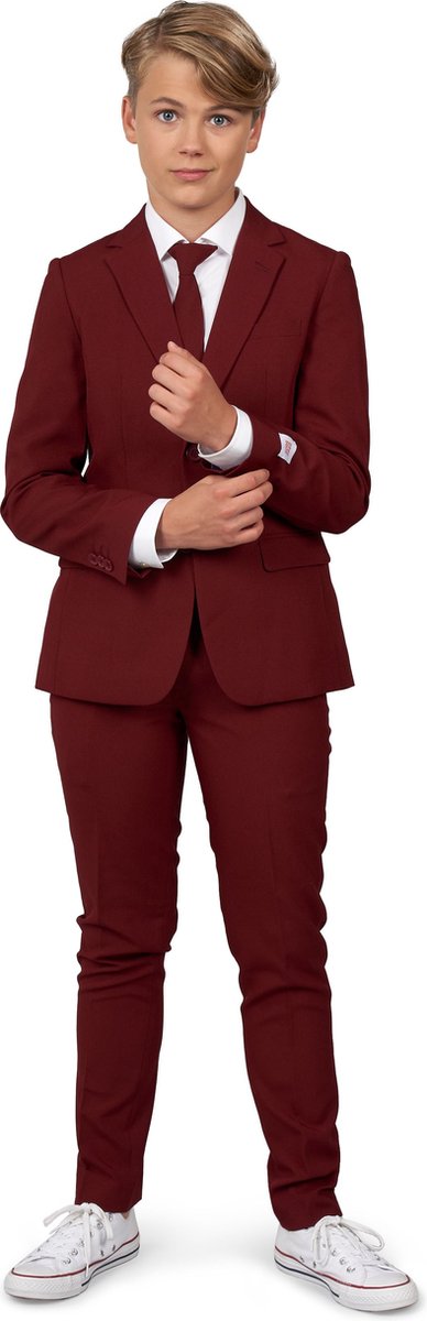 OppoSuits TEEN BOYS Blazing Burgundy - Tiener Pak - Casual Effen Gekleurd - Donkerrood - Maat EU 134/140