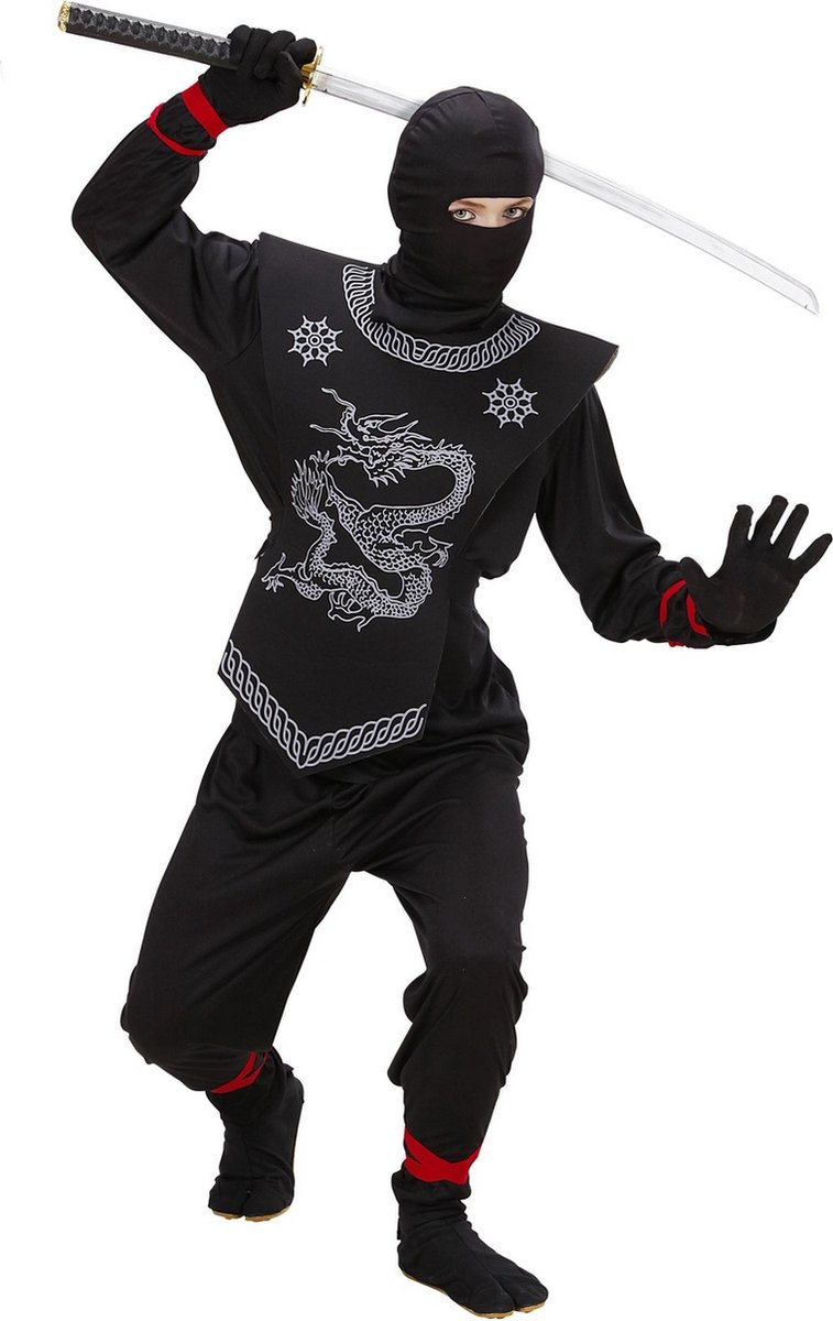 Widmann - Ninja & Samurai Kostuum - Zwarte Ninja Prince Of Thieves Kostuum Jongen - Zwart - Maat 158 - Carnavalskleding - Verkleedkleding