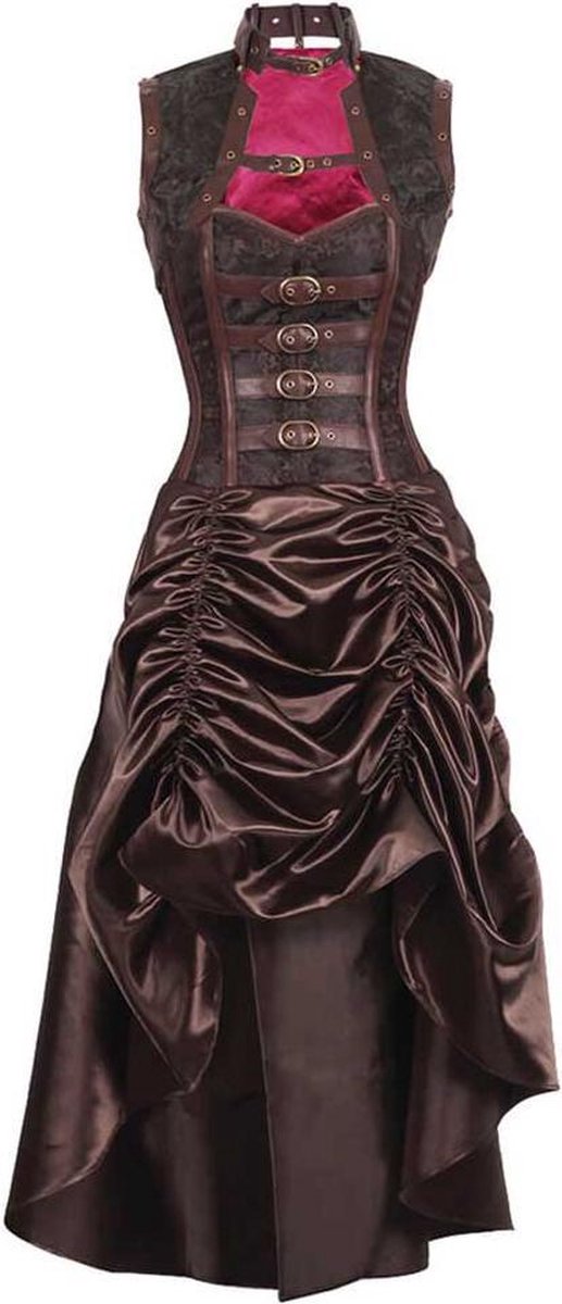 Attitude Corsets Korte korset jurk -3XL- Steampunk long dress Gothic, vampire, victoriaans Bruin