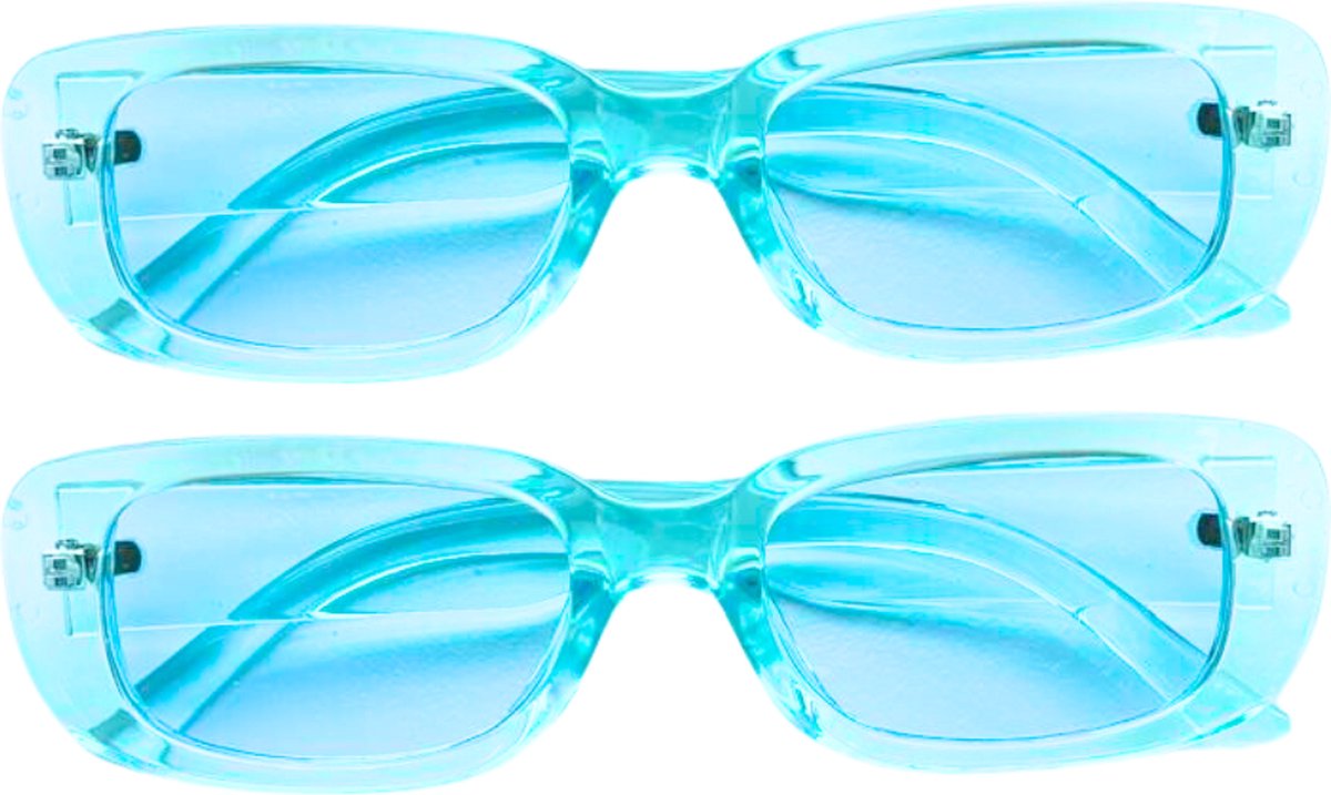 Combi-deal: Hippe bril - 2x blauw - Festival bril / Rave bril / Techno bril / accessoires / feest bril / gekke bril / verkleed bril