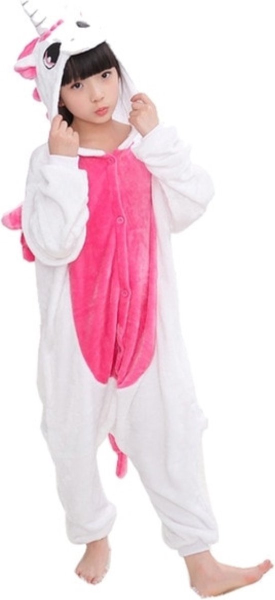 Eenhoorn Onesie - Eenhoorn pyjama - Verkleedkleding - Slaapkleding - Wit met Roze