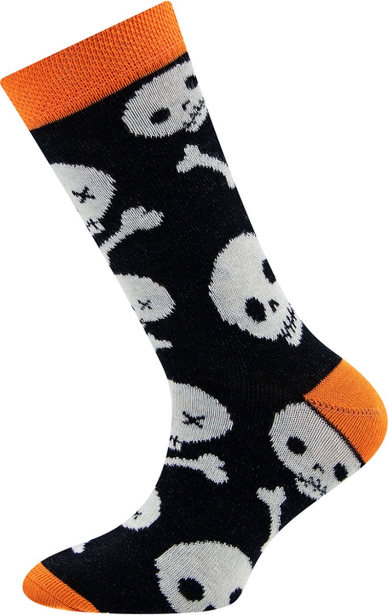 Ewers Kindersokken - Halloween Thema Skulls and Bones - Zwart & Wit & Oranje-23/26