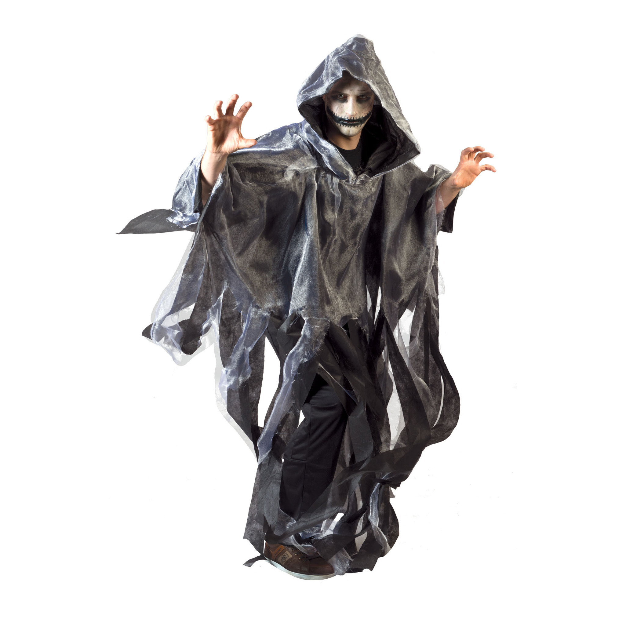 Funny Fashion Halloween verkleed cape/gewaad met kap - Spook/geest - Grijs - Voor volwassenen One size -