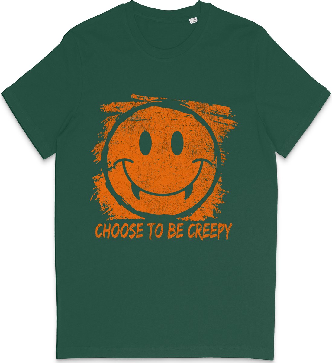 Grappig T Shirt Heren Dames - Halloween Smiley Print - Choose To Be Creepy - Groen 3XL