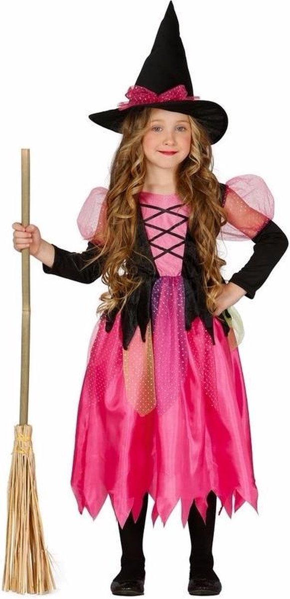 Halloween - Roze heksen kostuum / outfit Shiny Witch voor meisjes - Heksenjurk verkleedkleding 110/116