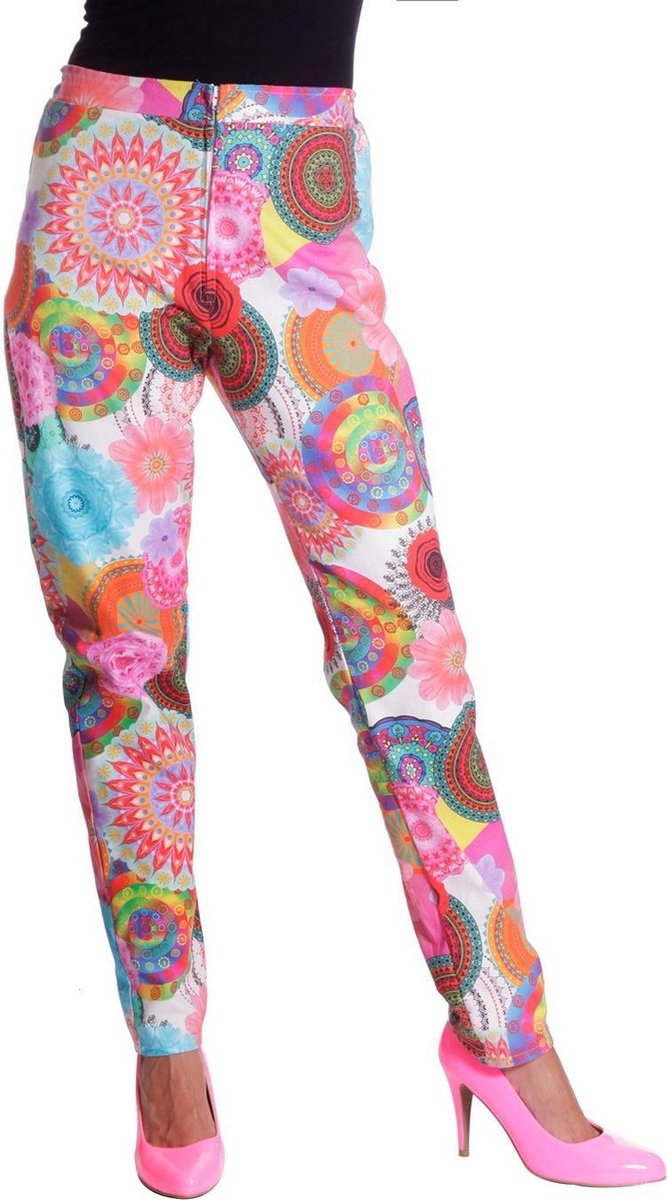 Hippie Kostuum | Spirit Flower Broek Multi Vrouw | Maat 36 | Carnaval kostuum | Verkleedkleding