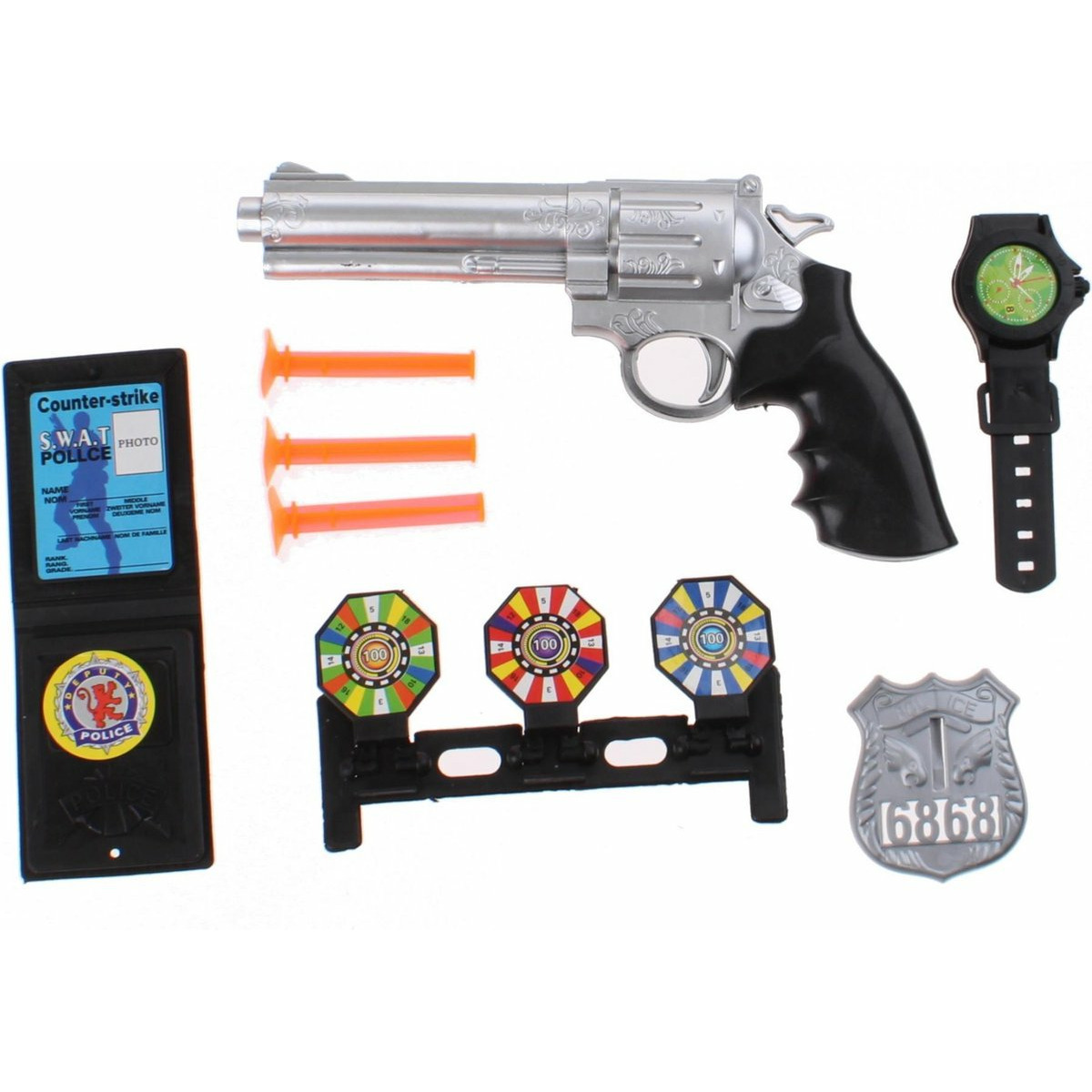 JonoToys Politie speelgoed pistool en accessoires - kind - verkleed rollenspel - plastic - 18 cm -