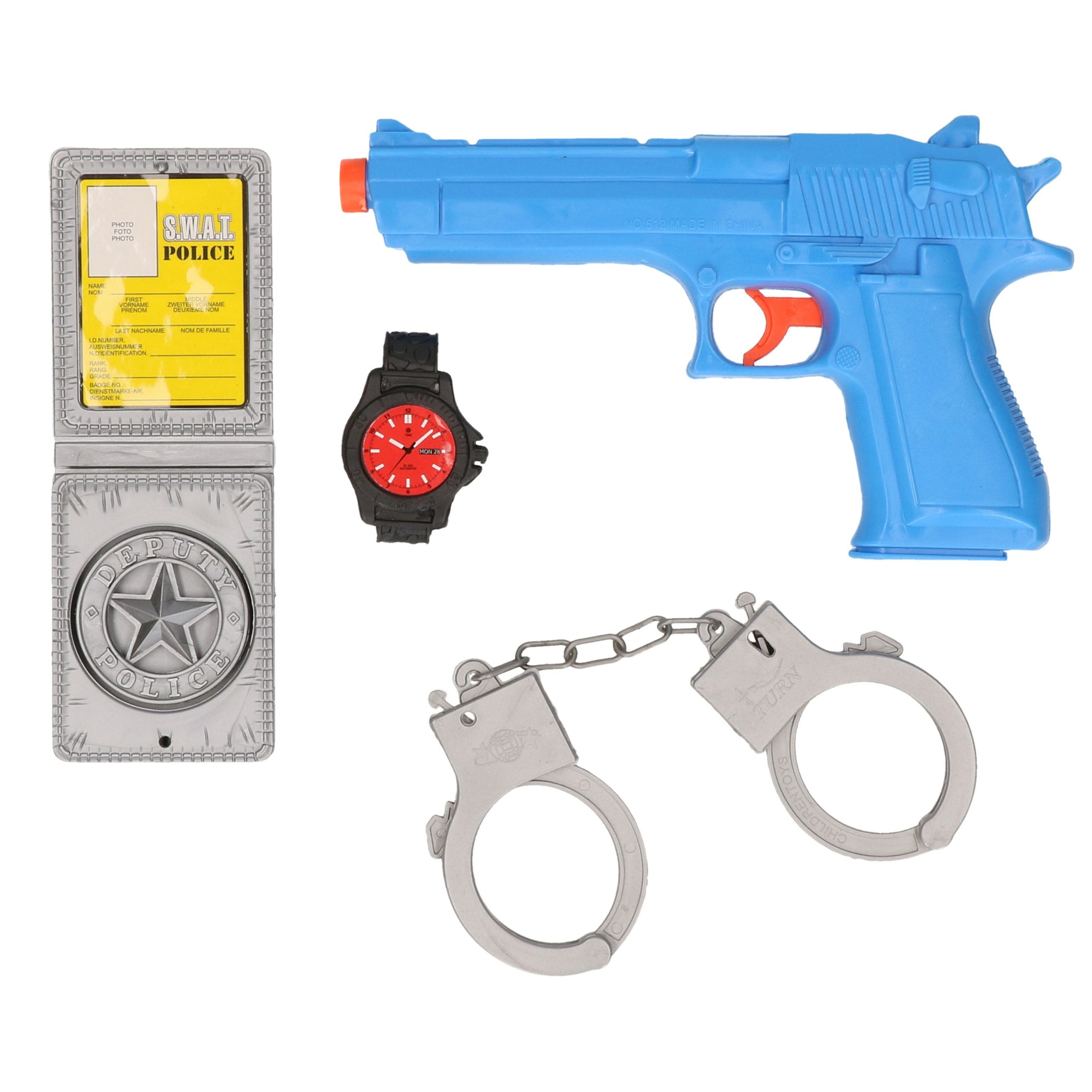 Jonotoys Politie speelgoed pistool en accessoires - kind - verkleed rollenspel - plastic - 13 cm -