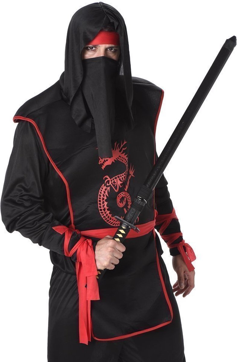 Karnival Costumes Verkleedpak Ninja Heren Carnavalskleding Heren Carnaval - Polyester - Zwart - Maat M - 4-Delig Hoofddeksel/Top/Broek/Sjaal