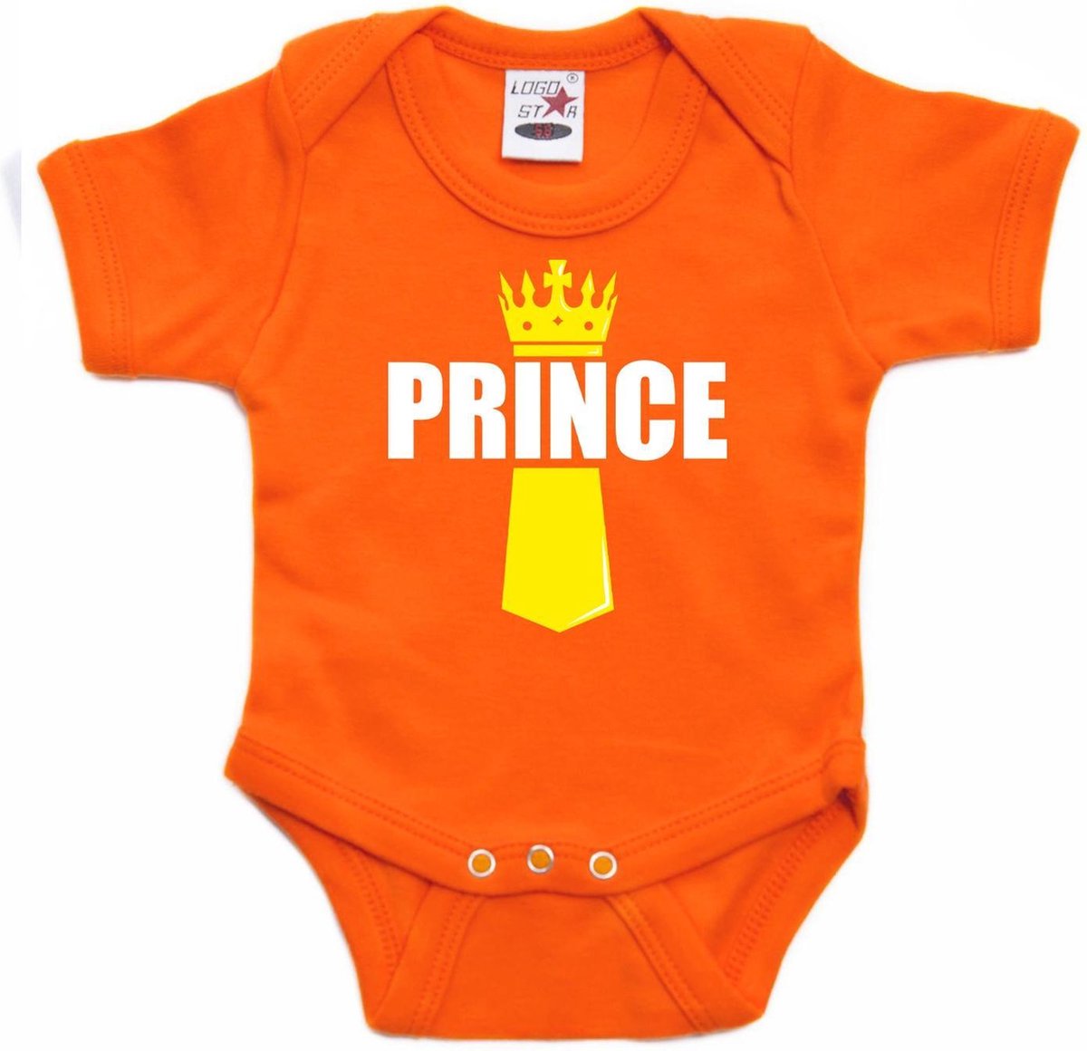 Koningsdag romper Prince met kroontje oranje - babys - Kingsday romper / kleding 56