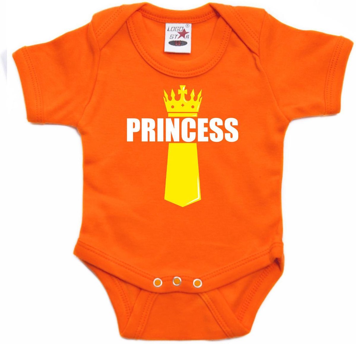 Koningsdag romper Princess met kroontje oranje - babys - Kingsday romper / kleding 56