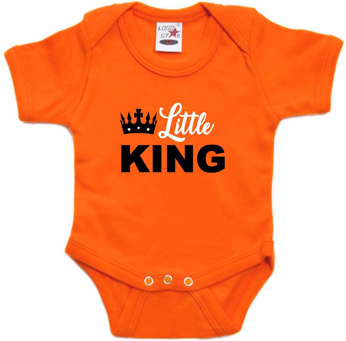 Little king Koningsdag romper met kroontje oranje - babys - Kingsday baby rompers / kleding 56