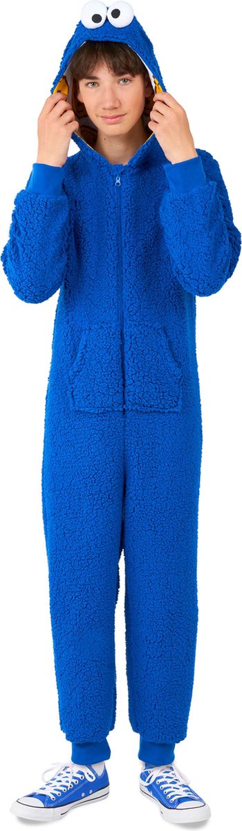 OppoSuits Cookie Monster Kids Onesie - Sesamstraat Huispak - Kinder Kleding voor Koekiemonster Outfit - Carnaval - Blauw - Maat: M - 110/116 - 122/128 - 6-8 Jaar