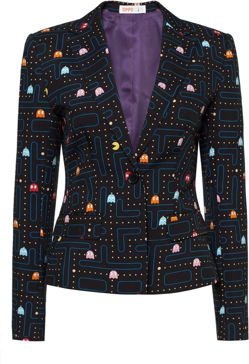 OppoSuits Madam PAC-MAN™ - Dames Blazer - Stijlvolle Dames Colbert - Carnaval, Halloween en Meer - Zwart - Maat: EU 34