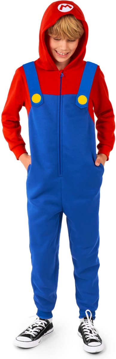 OppoSuits Mario Kids Onesie - Nintendo Huispak - Kinder Kleding voor Mario Outfit - Carnaval - Rood - Maat: S - 92/98 - 98/104 - 2-4 Jaar