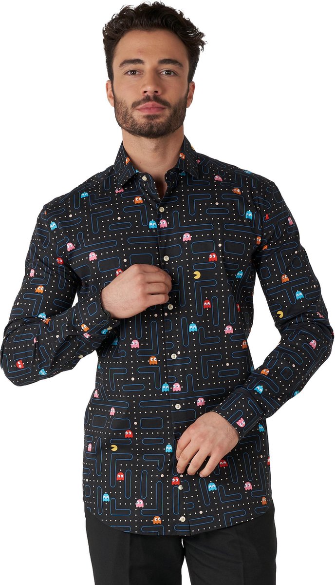 OppoSuits PAC-MAN™ Shirt - Heren Carnavals Overhemd - Casual Retro Game Shirt - Meerkleurig - Maat EU 45/46