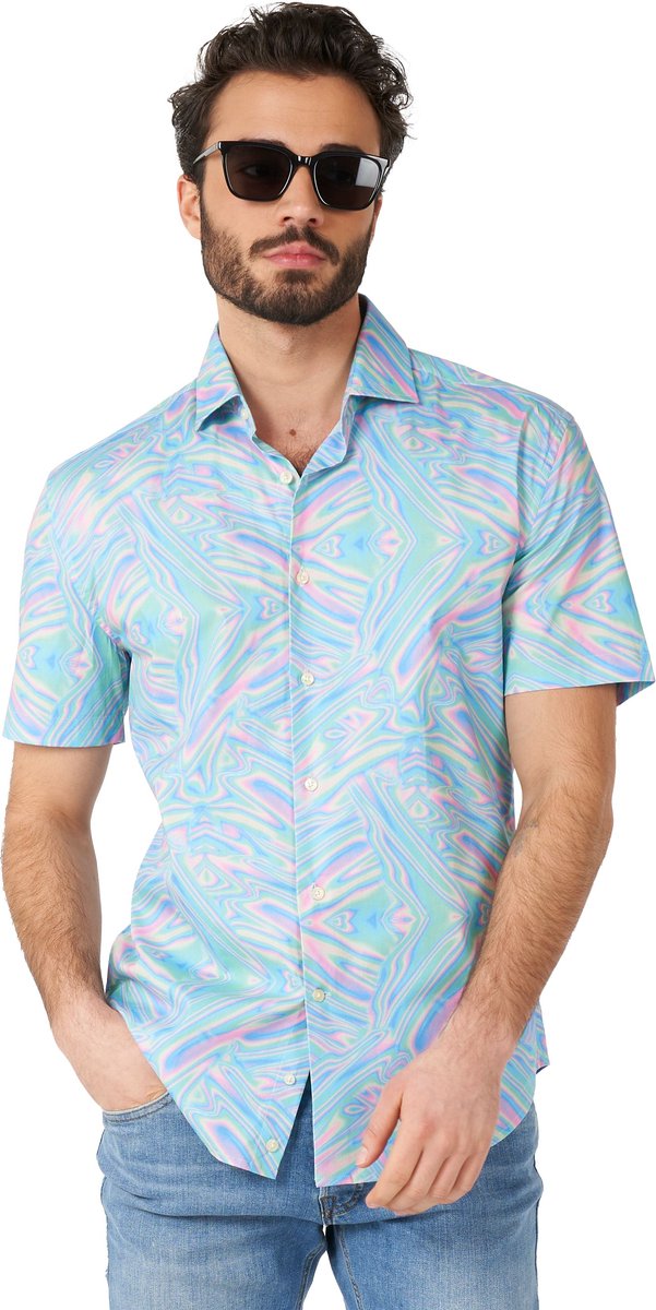 OppoSuits SHIRT Short Sleeve Holoperfect - Heren Carnavals Overhemd - Zomer Shirt - Mix Kleur - Maat L