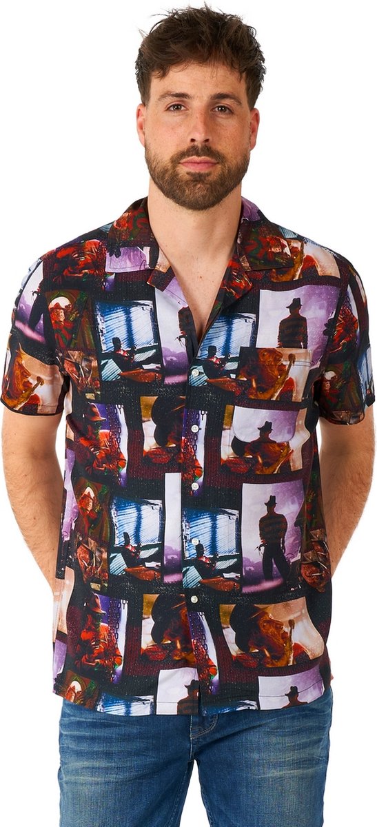 OppoSuits Shirt - A Nightmare On Elmstreet - Heren Overhemd - Halloween Shirt - Korte Mouwen - Zwart - Maat: XL