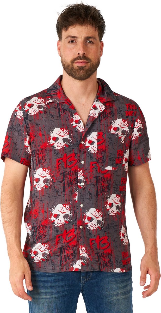 OppoSuits Shirt - Friday the 13th - Heren Carnaval Overhemd - Halloween Shirt - Korte Mouwen - Zwart - Maat: L