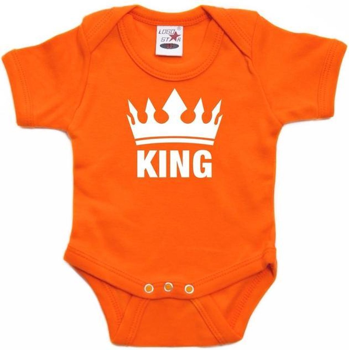 Oranje Koningsdag rompertje met kroon King - oranje babykleding 68