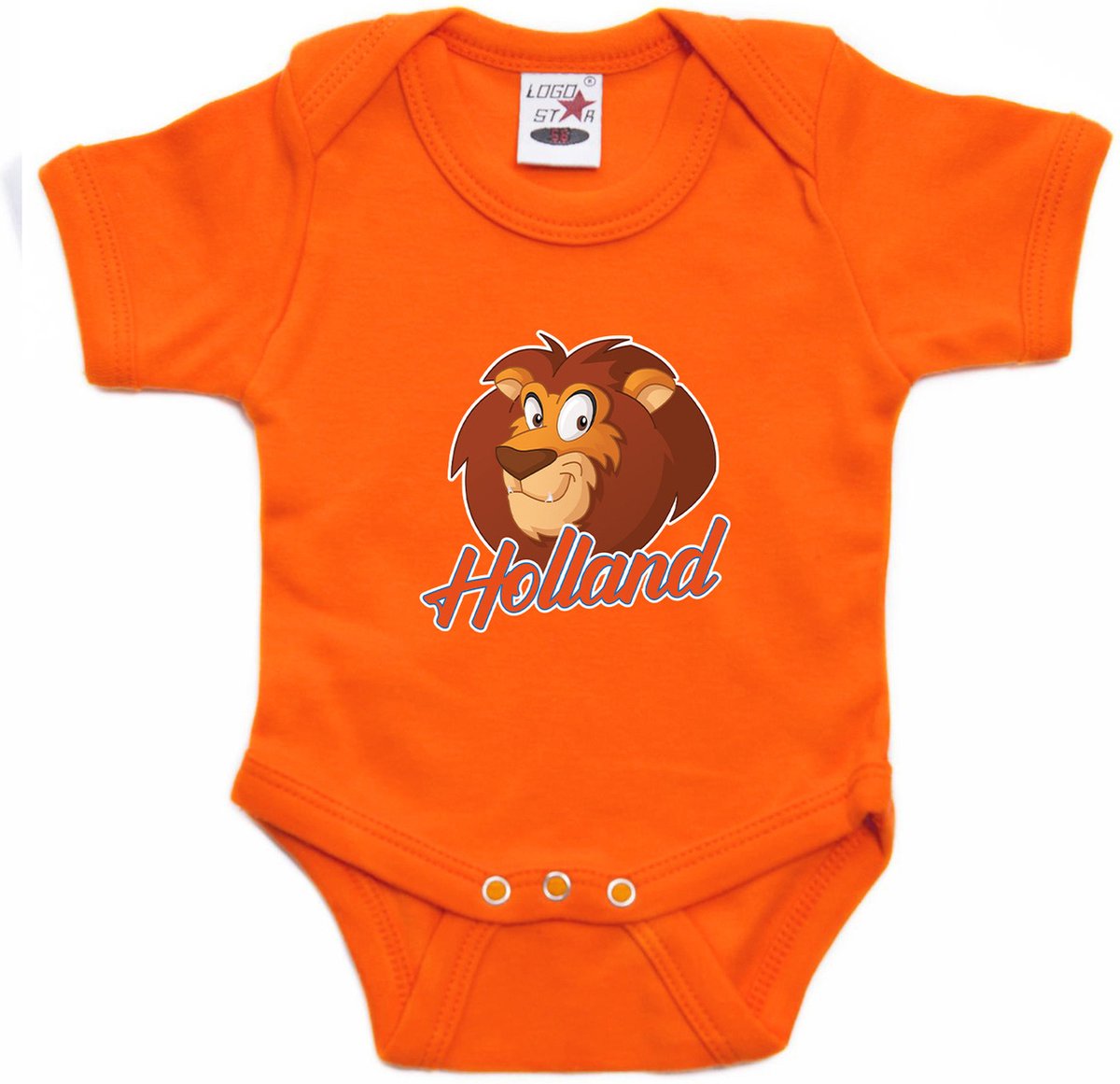 Oranje fan romper voor babys - Holland met cartoon leeuw - Nederland supporter - Koningsdag / EK / WK romper / outfit 56