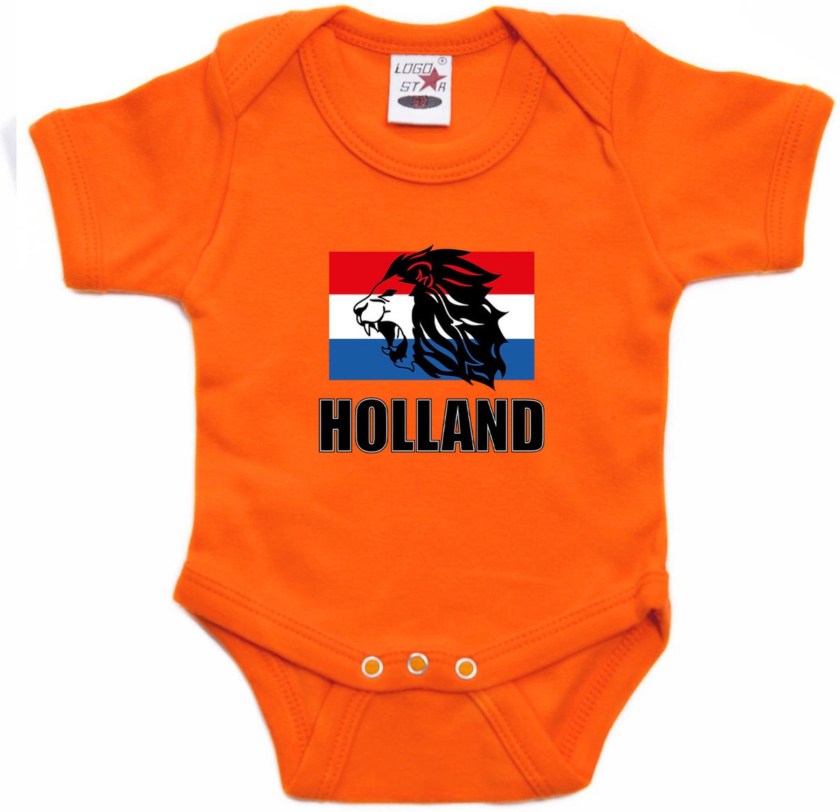 Oranje fan romper voor babys - met leeuw en vlag - Holland / Nederland supporter - Koningsdag / EK / WK romper / outfit 92