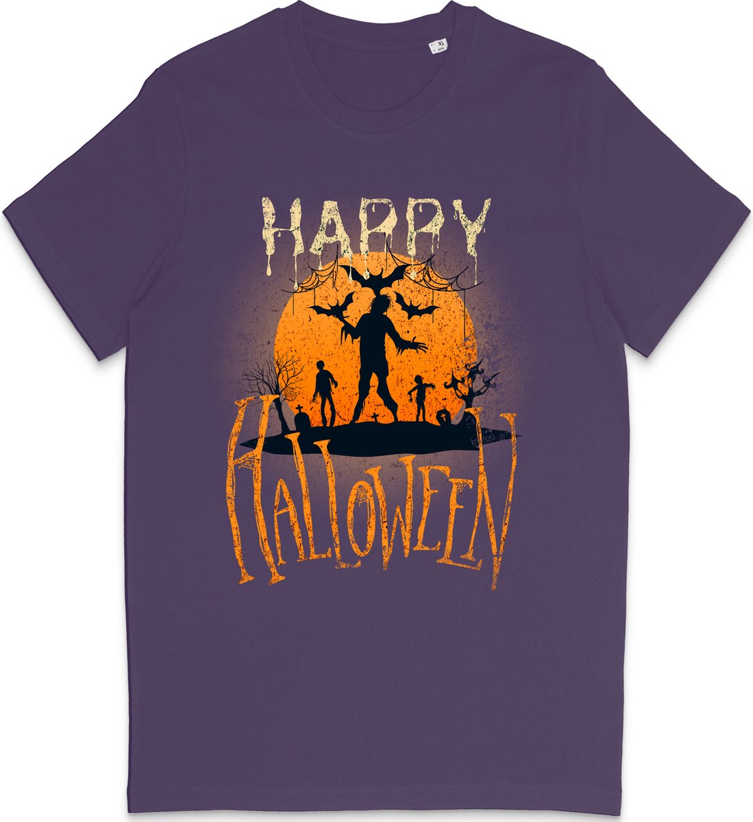 Paars T Shirt Heren en Dames - Halloween Print - Maat 3XL