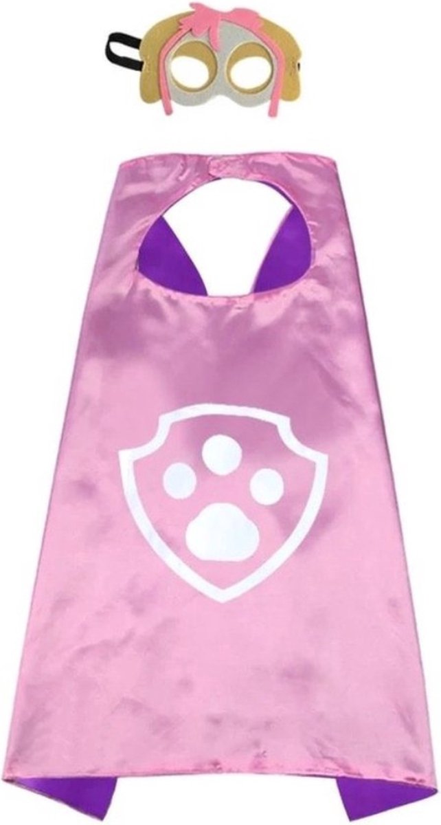 Paw Patrouille Verkleedkleding Skye Roze - Cape en Masker - Kostuum - Carnaval - Verkleedpak Kind - High Way Patrol - Verkleedkleren Jongen Meisje - Pak - Halloween - Verkleden - Kinderfeestje - Cadeau - Mighty Pup - Mega Pups - Superheld - Omkleden