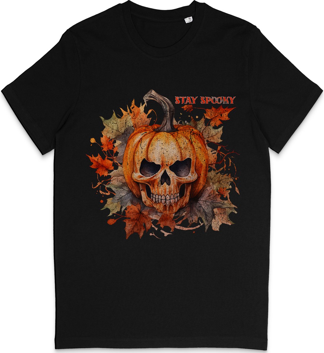 T Shirt Dames Heren - Herfst Halloween Pompoen - Zwart - Maat XS