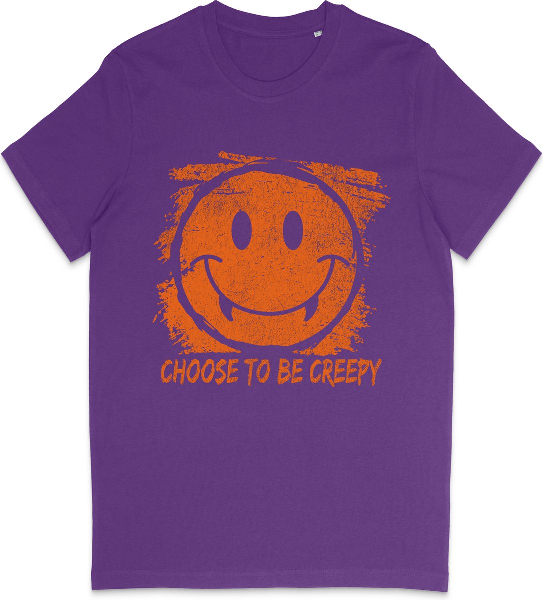 T Shirt Jongens Meisjes - Halloween Smiley - Paars - Maat 104