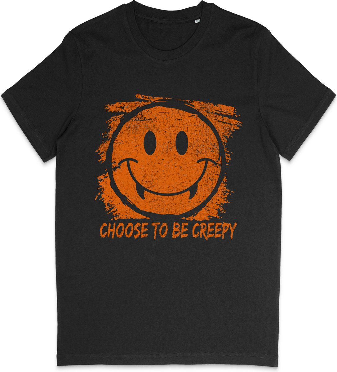 T Shirt Jongens Meisjes - Halloween Smiley - Zwart - Maat 104