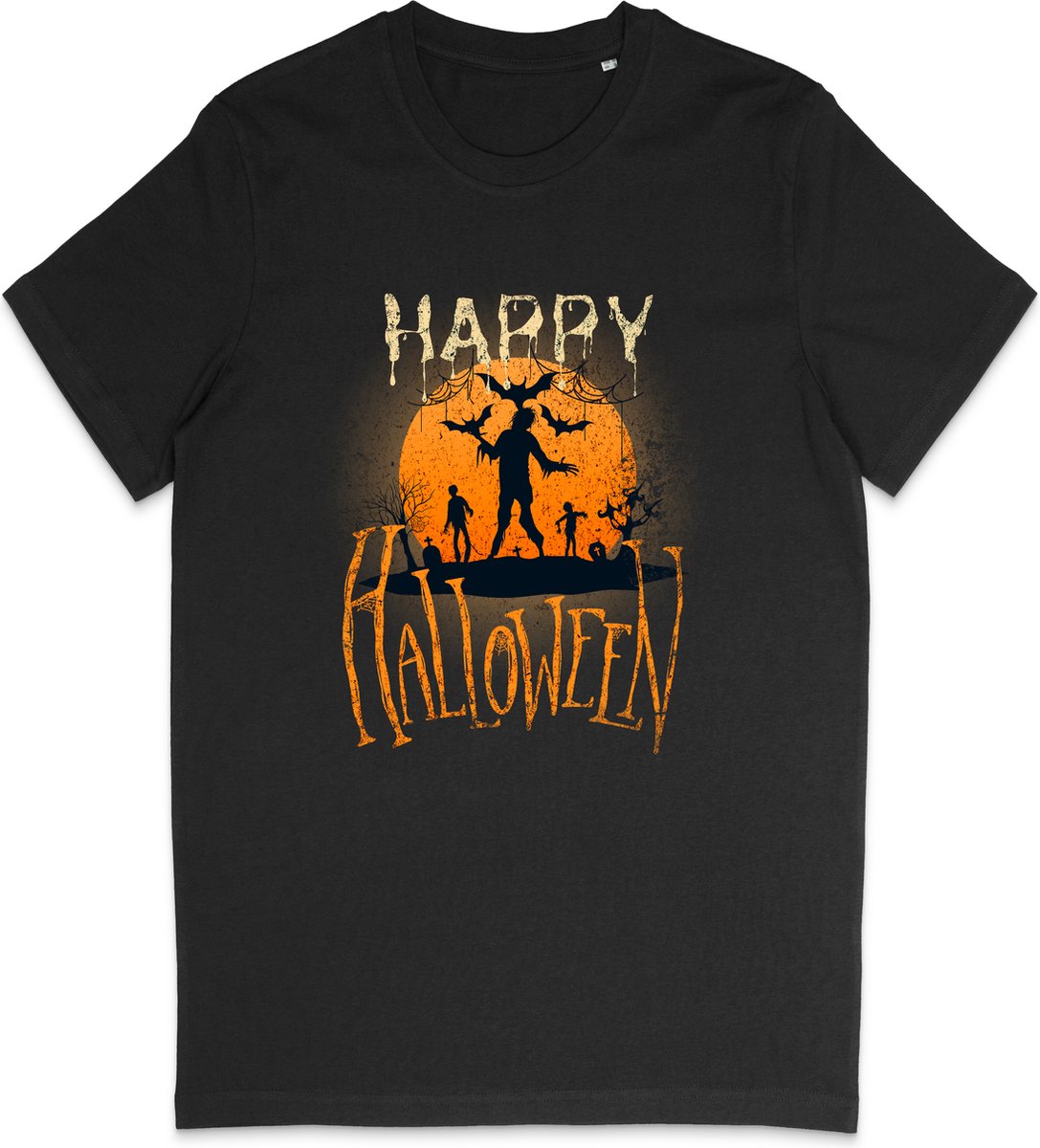 T Shirt Meisjes Jongens - Halloween Print - Zwart - Maat 104