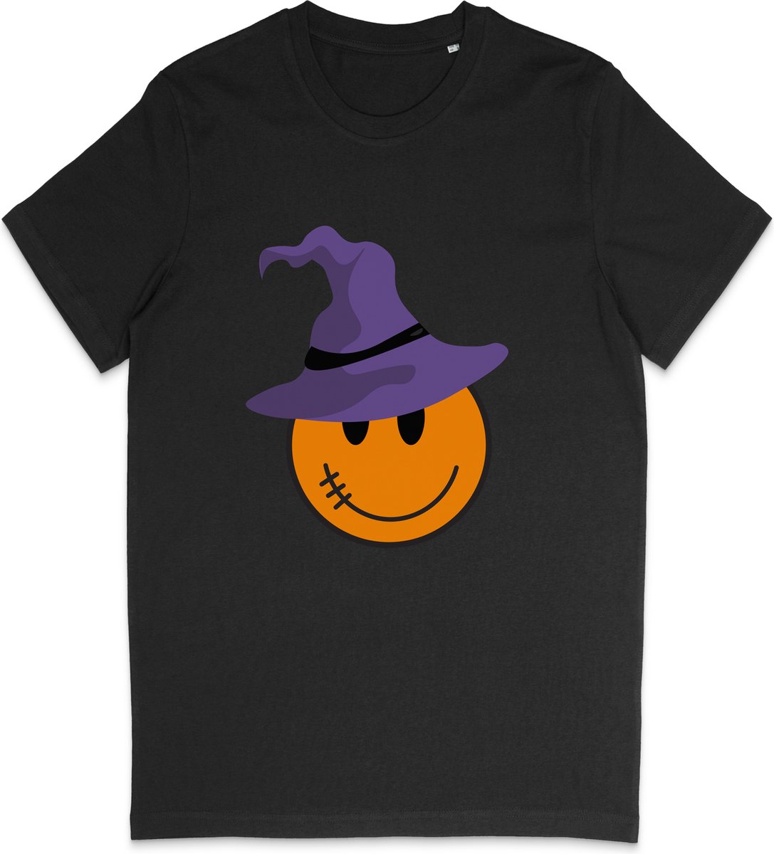 T shirt Halloween Jongens en meisjes - Halloween Smiley - Zwart - Maat 140