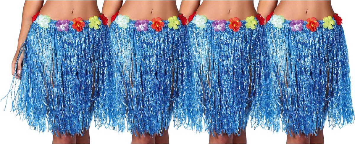 Toppers in concert - Fiestas Guirca Hawaii verkleed rokje - 4x - voor volwassenen - blauw - 50 cm - hoela rok - tropisch