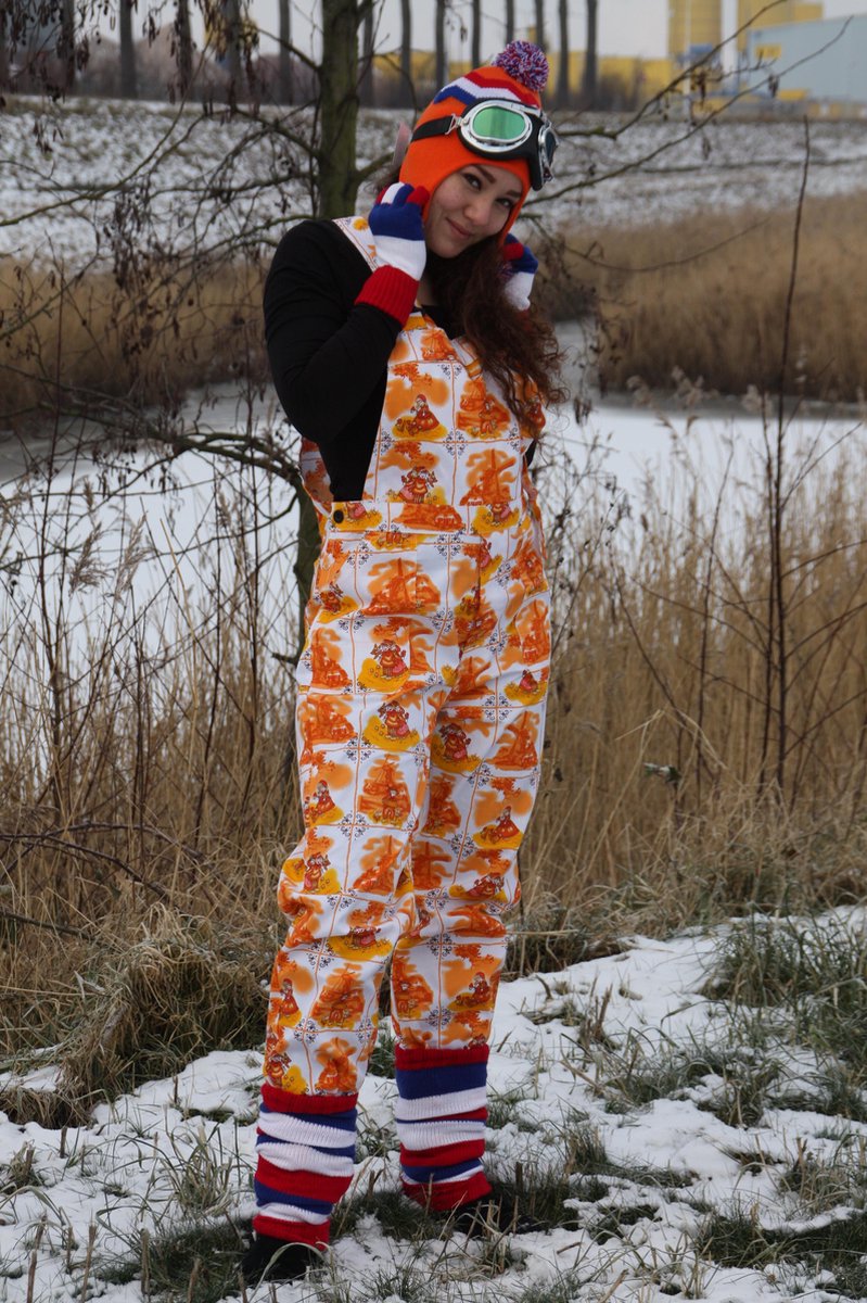 Tuinbroek met oranje Hollandprint voor volwassenen maat 60